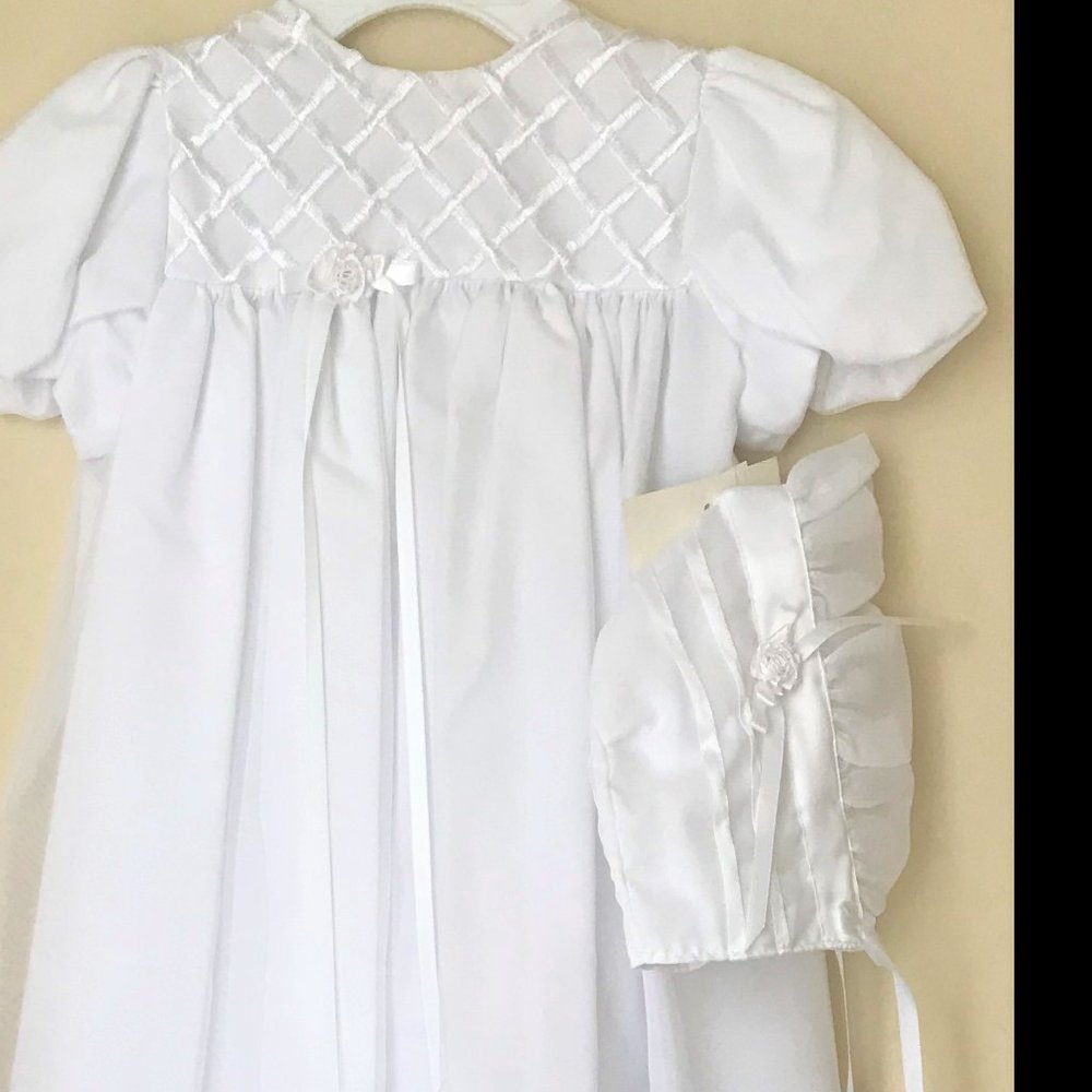 Little Things Mean a Lot Christening Baptism Gown & Bonnet Organza NEW w Tags